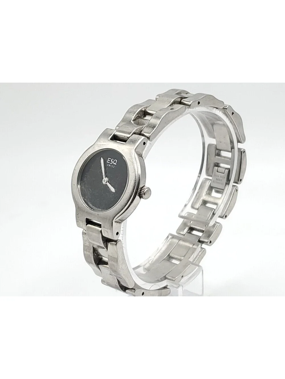 ESQ Quartz Womens Watch New Battery Silver Tone Black Dial 24mm